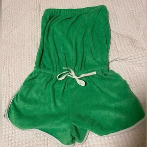 Green terry cloth romper, size small